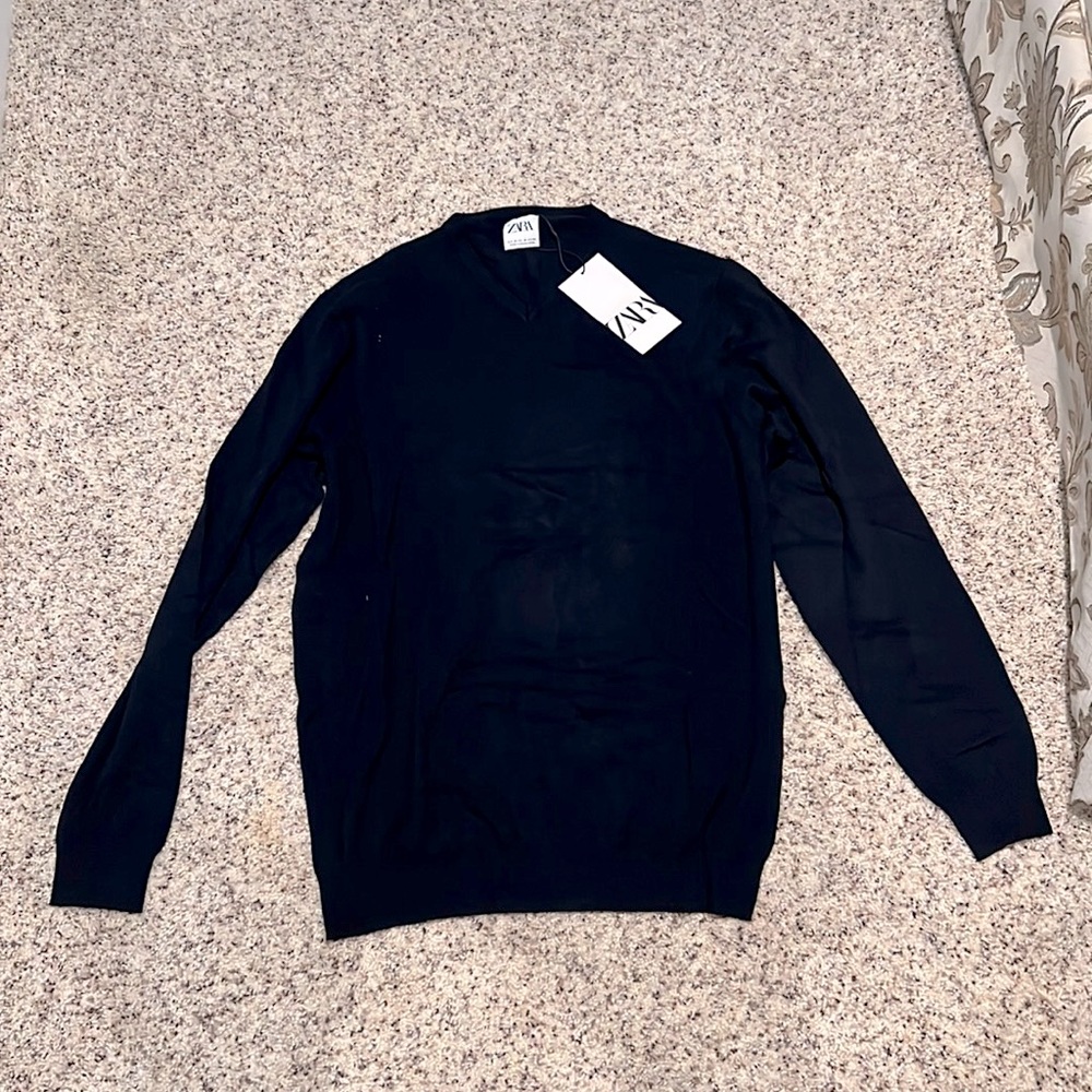 Zara - V-neck Sweater - Navy - Medium - Mens - New